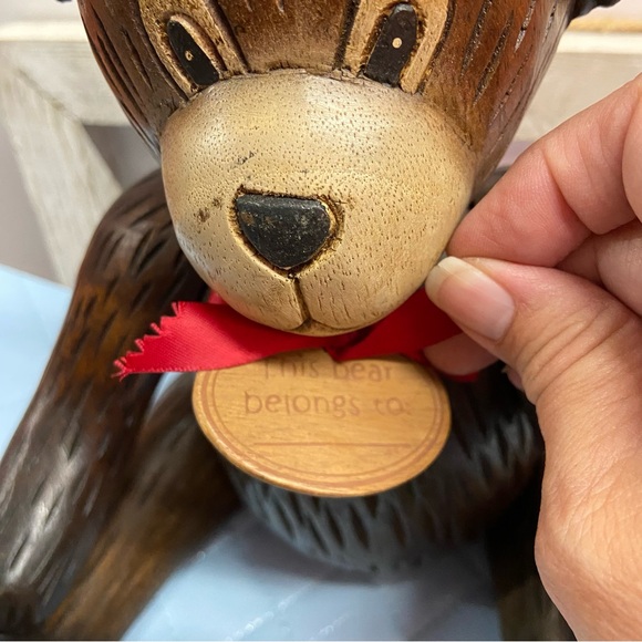 Vintage Solid Wood Jointed Teddy Bear Movable Arms Legs and Head Rare Christmas - Picture 11 of 13